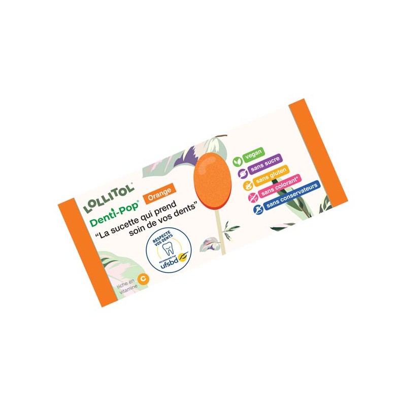 Sucettes au xylitol Denti-Pop Lollitol Orange 40 pièces